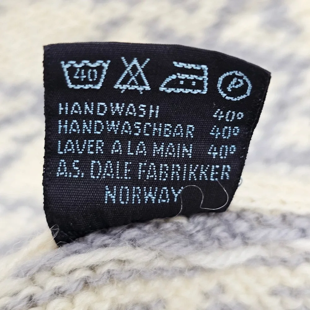 Vtg Dale of Norway Fair Isle Sweater, Ivory Gray, Wool, L - 44, ❗️FLAWED❗️